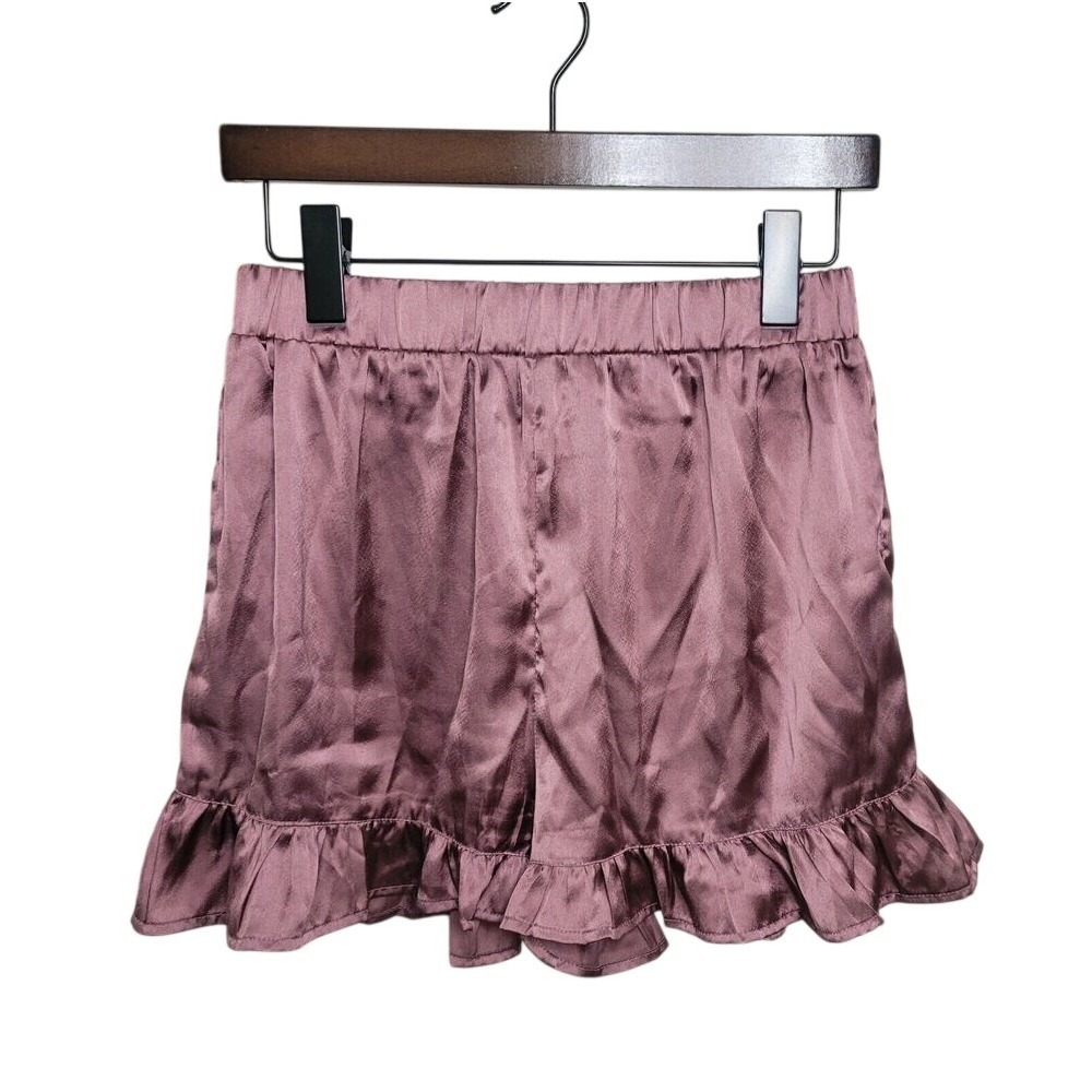 Nasty Gal Mauve Satin Ruffle Pajama Shorts AGG42083-140-18 Womens Size 6 NEW